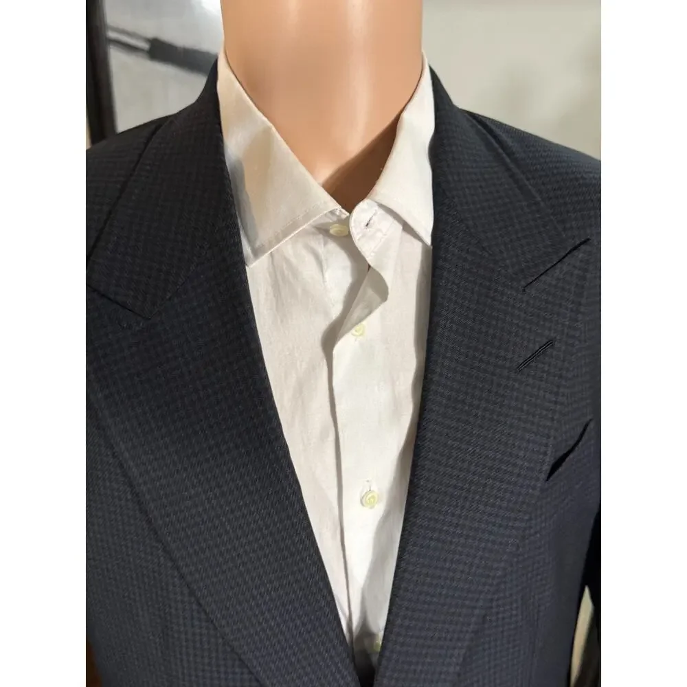 Tom Ford Blue Houndstooth Blazer Peak Lapel Sport Jacket 50 40R Wool Shelton EUC